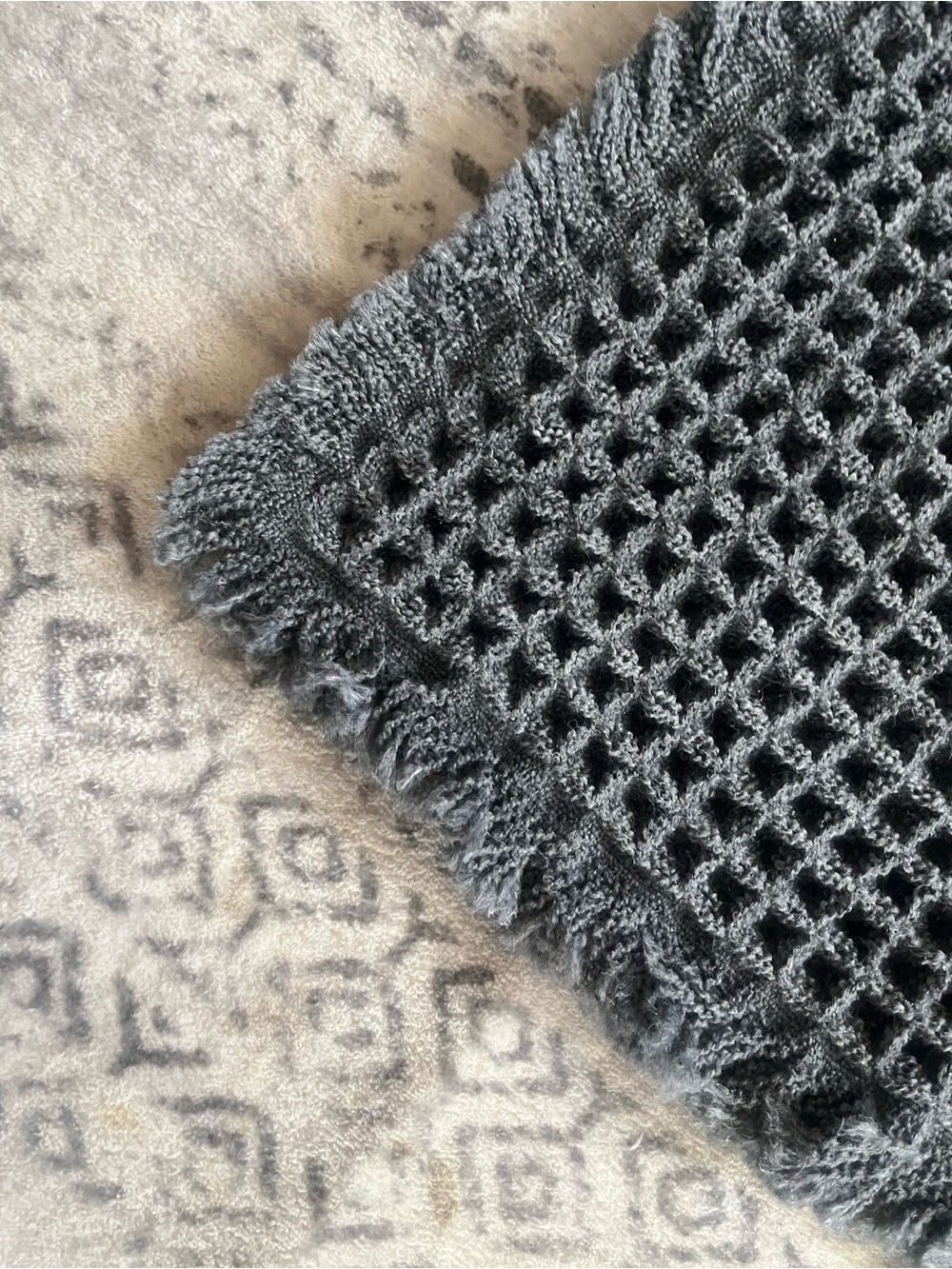 Textured Knit Fringe Throw Rug- Charcoal Gray